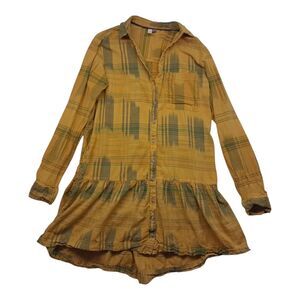 Anthropologie Pilcro Tangier Mini Shirt‎ Dress Womens Medium Yellow Plaid Ruffle